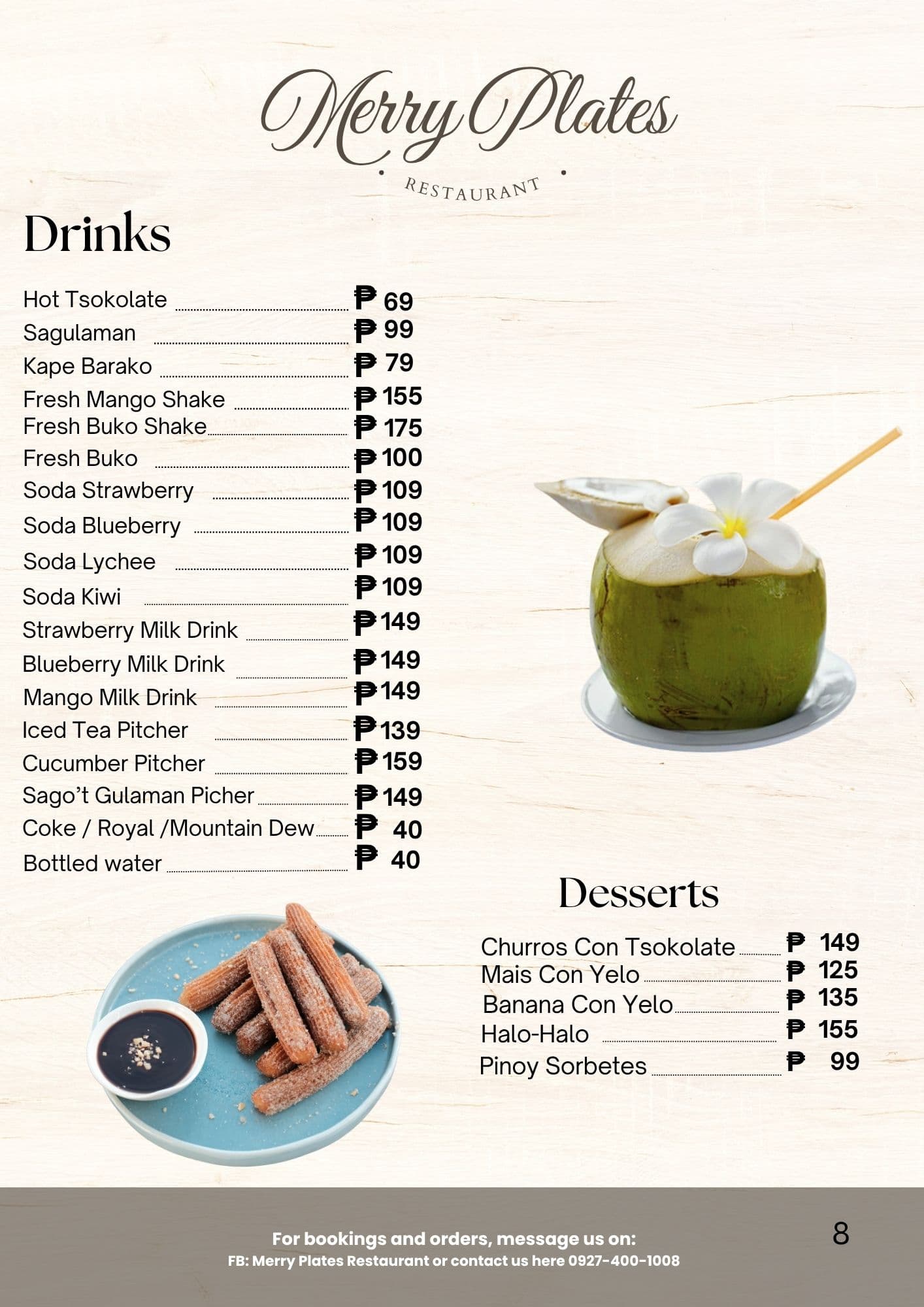 Merry Plates menu — Drinks and Desserts