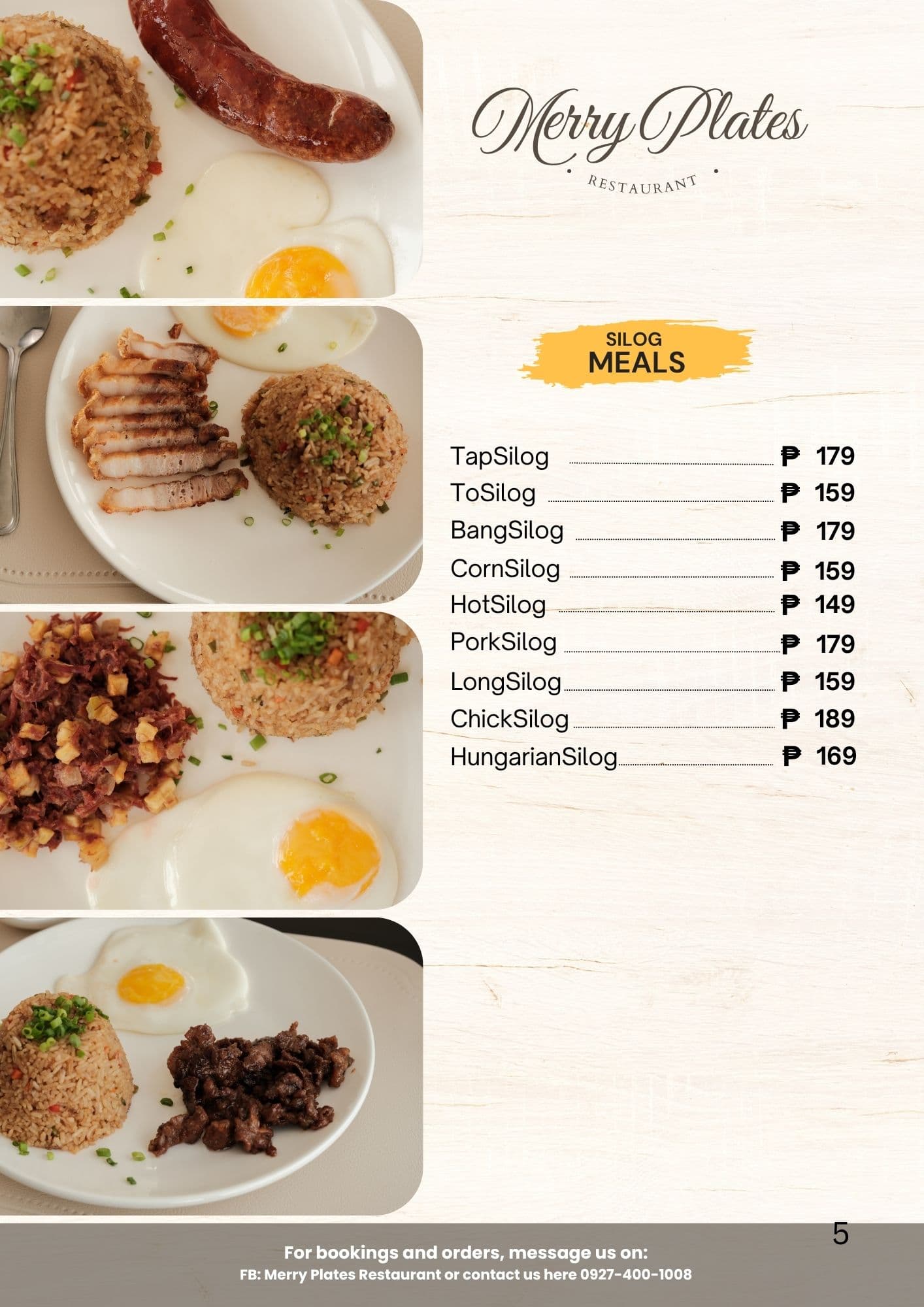 Merry Plates menu — Silog Meals (TapSiLog, ToSiLog, etc.)